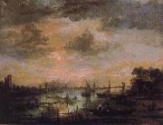 Aert van der Neer Fishing by moonlight oil painting
